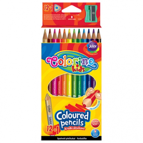 Colorino Kids kolmnurksed värvilised pliiatsid 12 värvi (teritajaga)