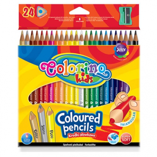 Colorino Kids kolmnurksed värvilised pliiatsid 24 värvi (teritajaga)
