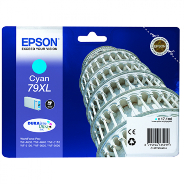 Tint Epson WorkForce Pro WF-4630 / WF-4640 / WF-5110 / WF-5190 / WF-5620 / WF-5690 Tsüaan (17ml, 2000lk, NO79XL)